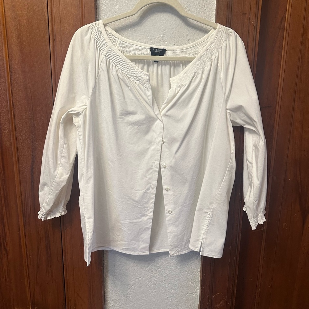 Talbots Peasant Style White Button-Front Blouse size 6